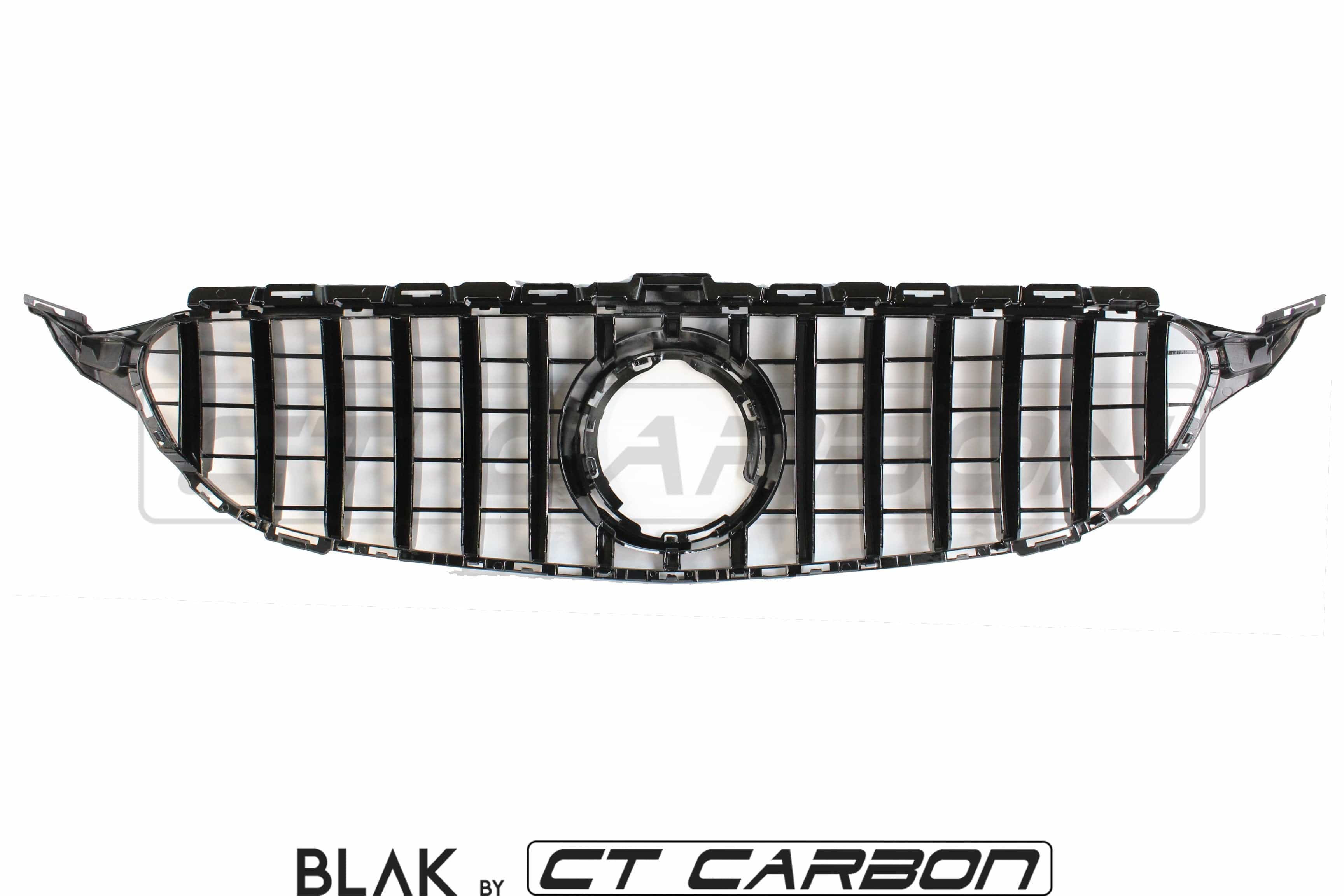 CT Carbon black grille with camera for Mercedes W205 C63 AMG 2014-2018 and AMG GT, Panamericana style, high-quality automotive accessory.