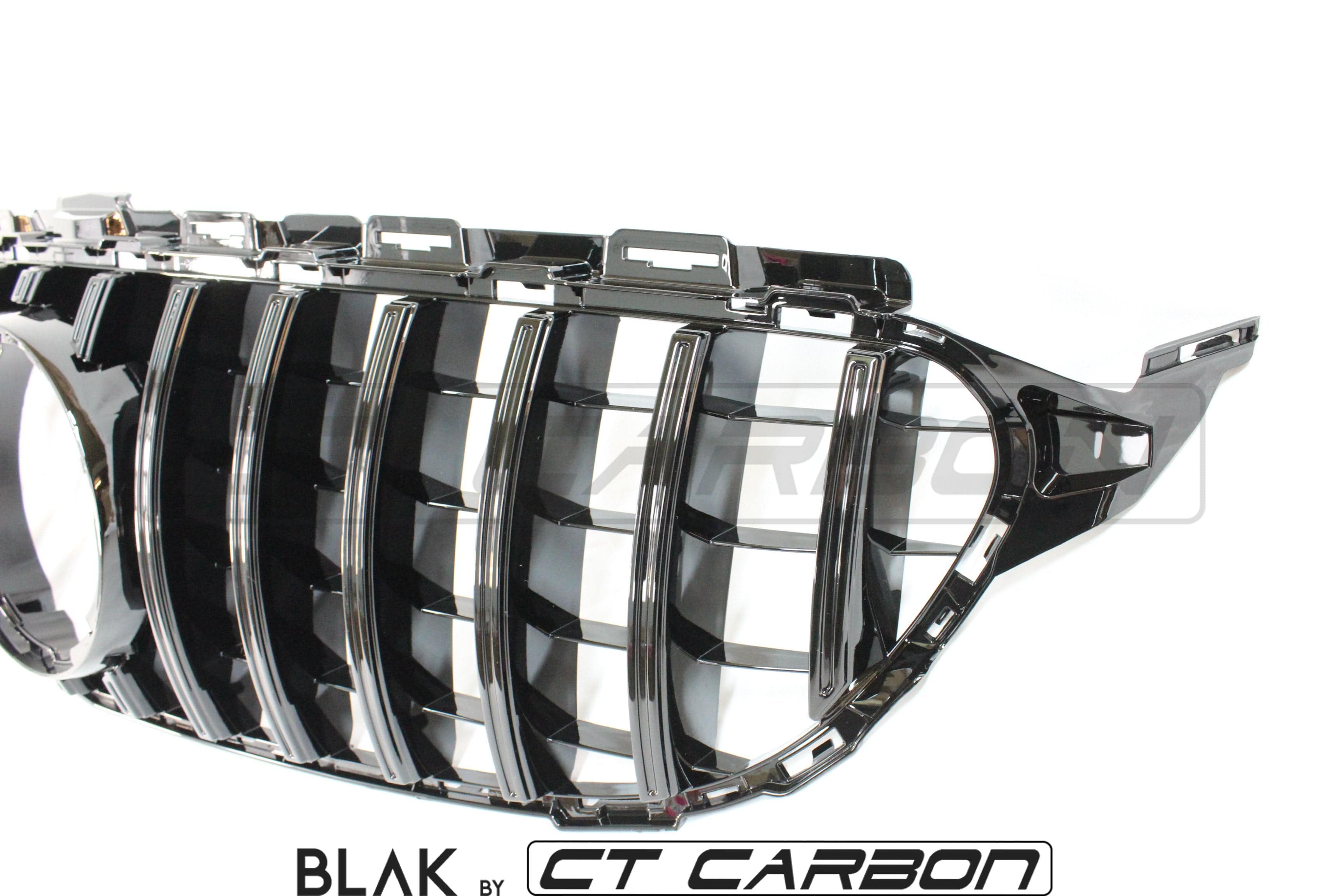 Black CT Carbon grille with camera for Mercedes W205 C63 AMG 2014-2018 and AMG GT, featuring Panamericana style design.