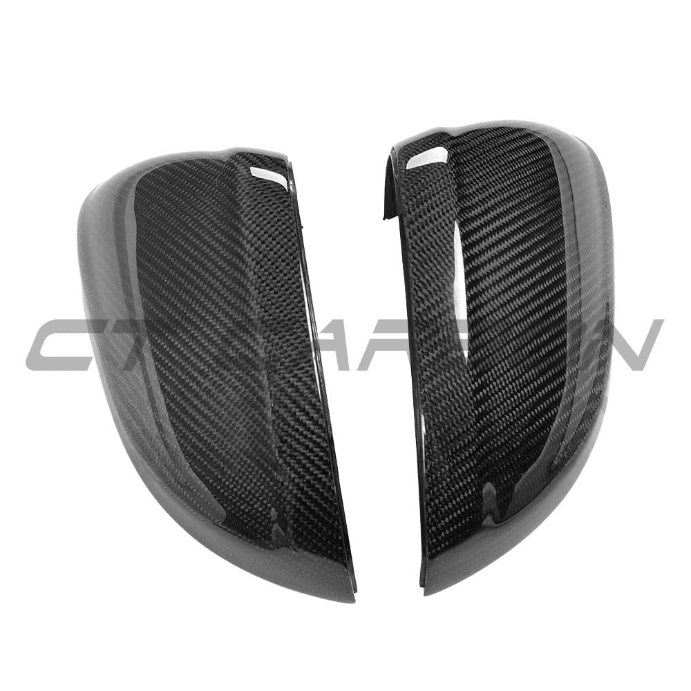 Black carbon fiber side mirrors for Audi A4, S4, A5, S5 B9 2016+ from CT Carbon, featuring sleek, lightweight mirror replacements.