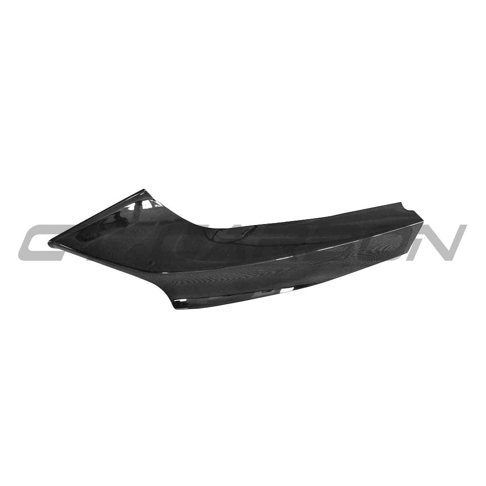 BMW 2 Series F22/F23 CT Carbon gloss black splitter, front aerodynamic upgrade with MP style design on a black car.