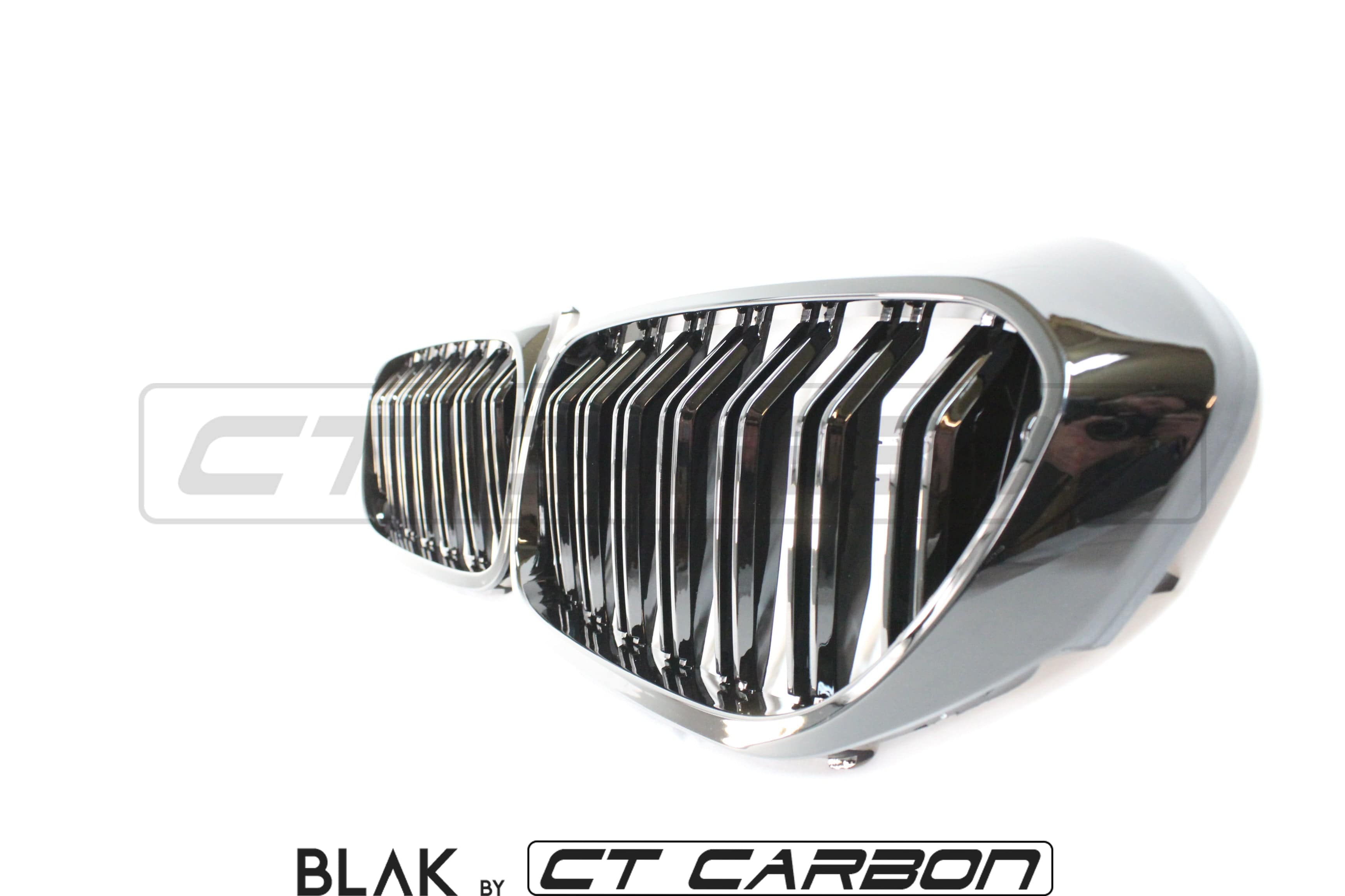 BMW M5 F90 and 5 Series G30 black double slat grille by CT Carbon, featuring sleek black plastic design and premium finish.