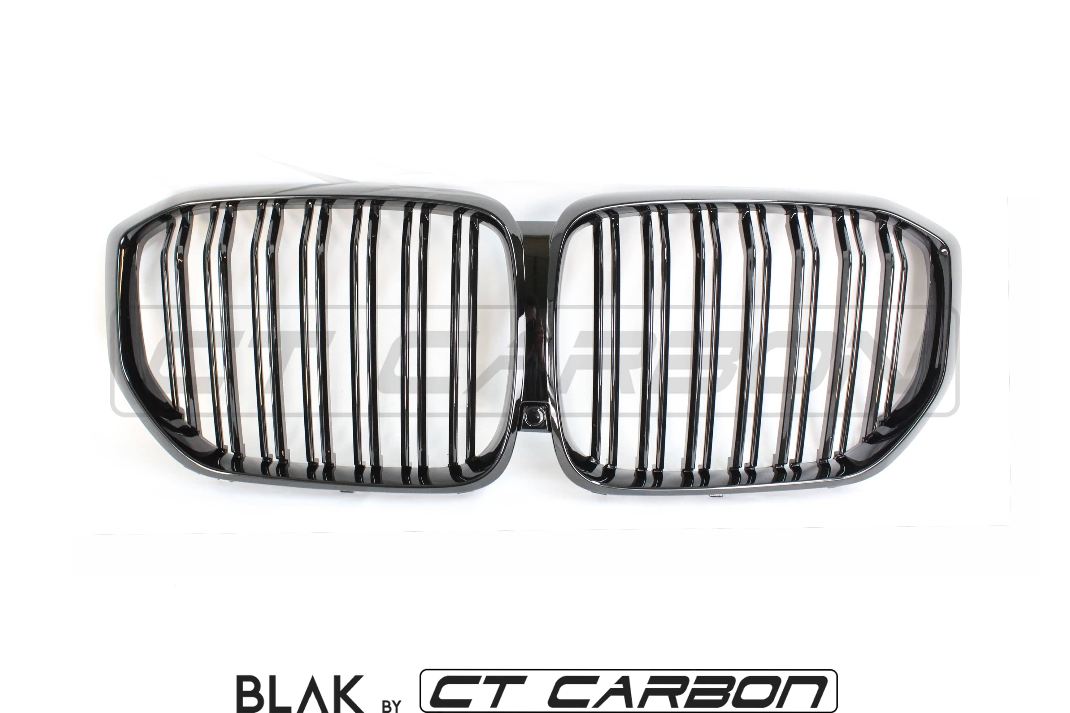 BMW X5 G05 2018+ double slat black grille by CT Carbon, showing the sleek black grille design on the vehicle.