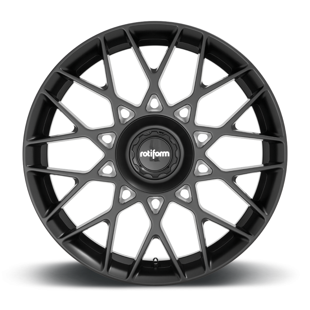 Rotiform BLQ-C wheels in satin black finish, 19-inch size, showcasing a sleek, modern design with face detail and alloy construction.