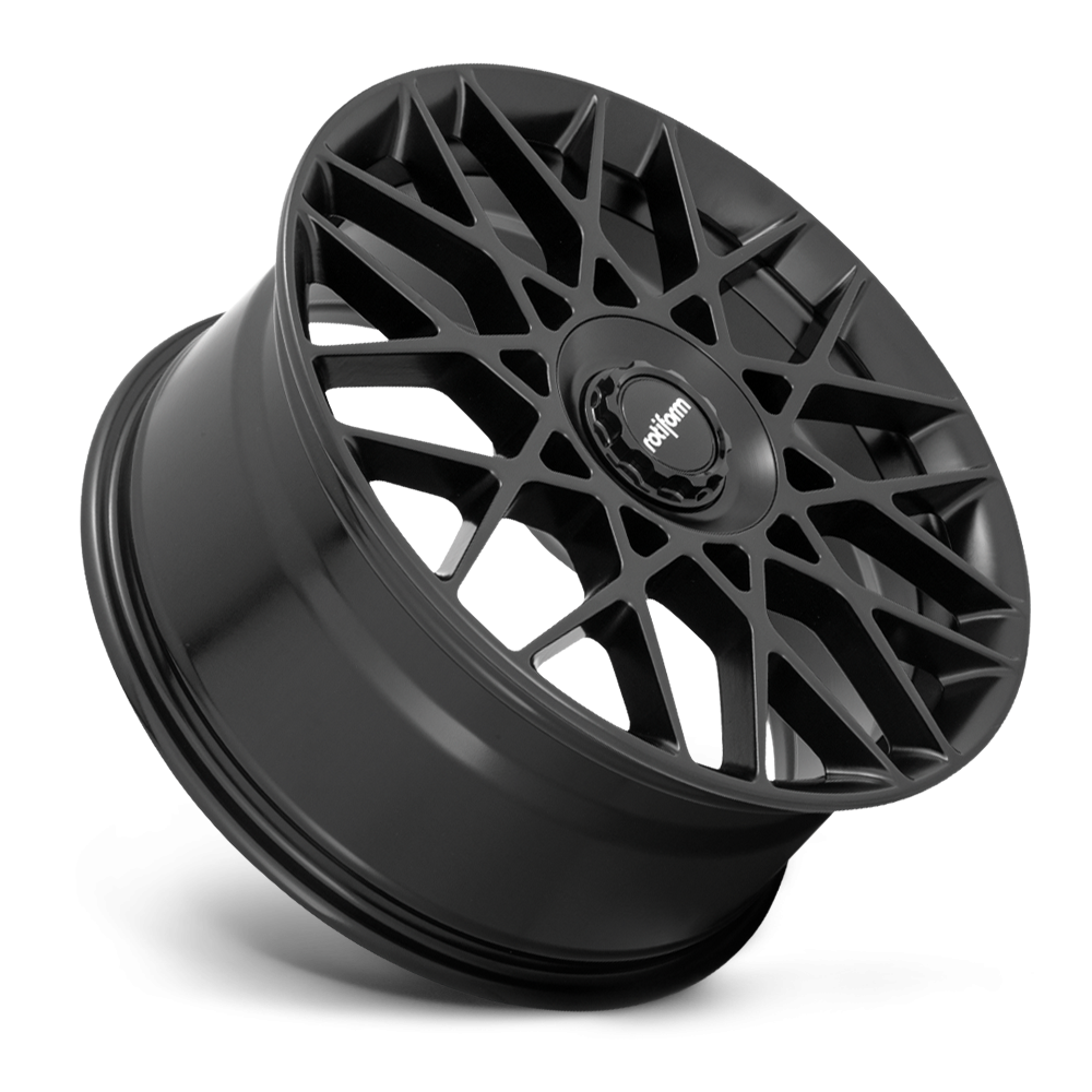 Rotiform BLQ-C wheels in satin black finish, 19-inch size with 8-inch width and 45mm offset, featuring a sleek, modern design.