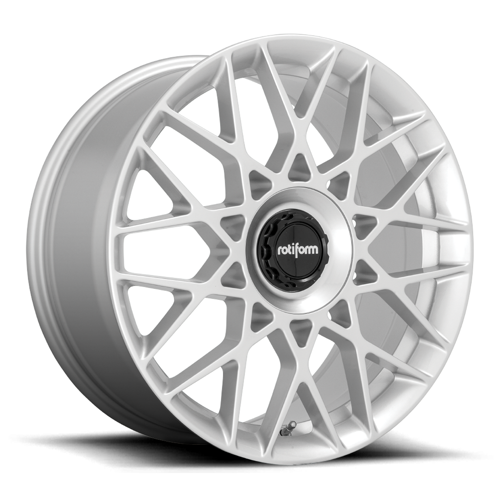 Rotiform BLQ-C wheels in silver finish, 19-inch size, 8-inch width, satin black and anthracite options visible in the image.