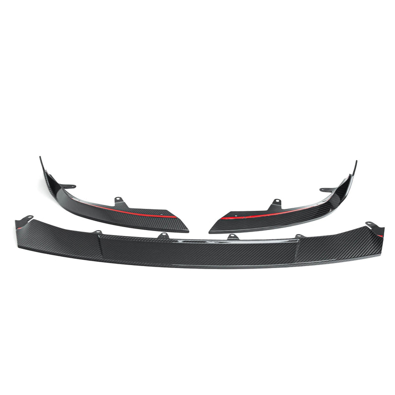 BMW G87 M2 TREVORA carbon fibre front splitter with winglets, designed for improved aerodynamics and sporty look.