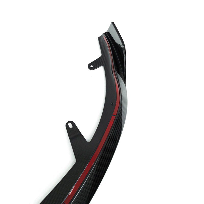 BMW G87 M2 TR87 front splitter with winglets in pre-preg carbon fibre by TREVORA, showcasing its aerodynamic design.