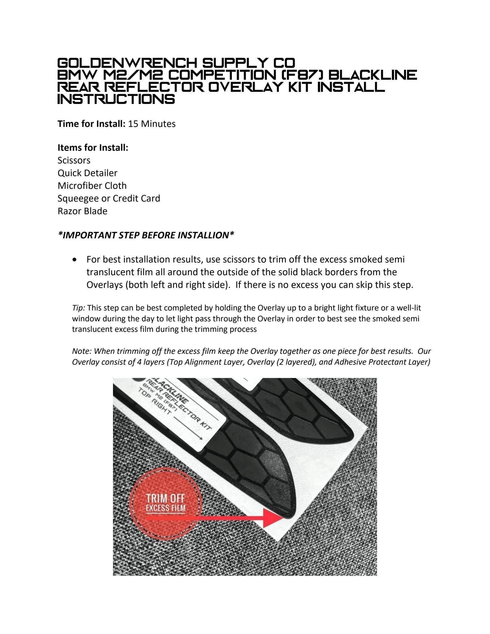 Goldenwrench BMW M2 & M2 Competition F87 Rear Reflector Decal Sticker