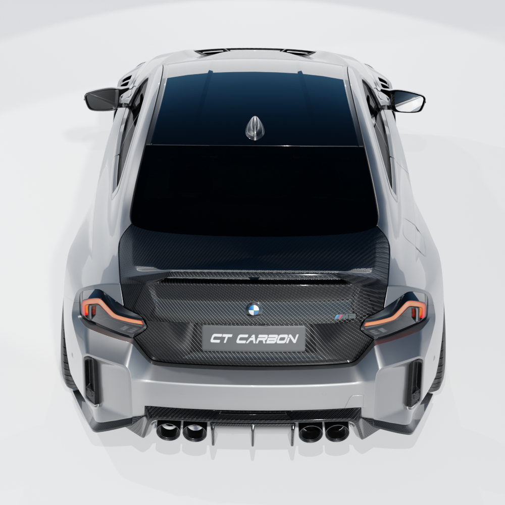 BMW G42 2 Series and G87 M2 carbon fiber trunk lid by CT Carbon, showcasing lightweight, high-performance automotive design.