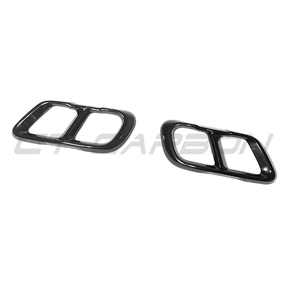BMW X5 G05 2018+ Gloss Black Exhaust Tip Add-On by CT Carbon, close-up of sleek, shiny black exhaust tailpipe accessory.