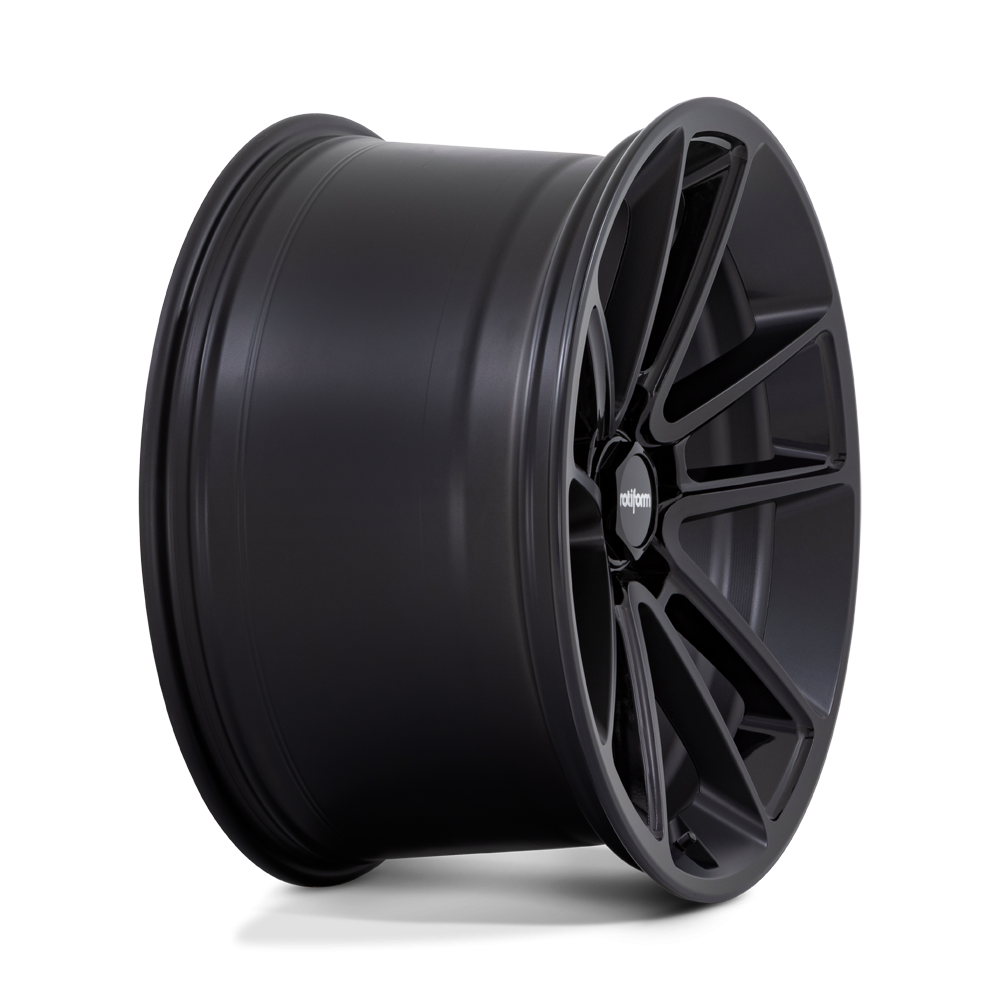 Black Rotiform BTL car wheels with a sleek multi-spoke design, shown from a side angle on a white background.