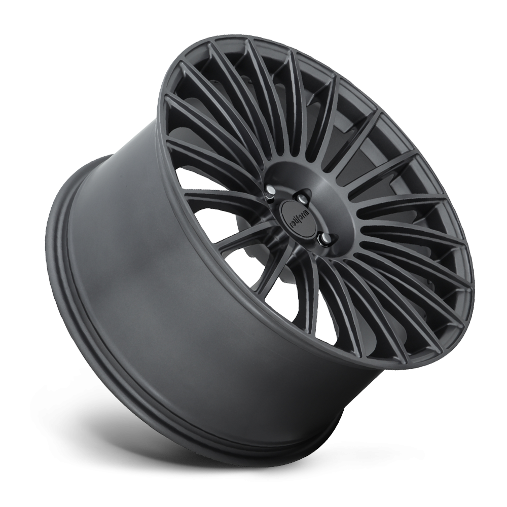 Rotiform BUC wheels in matte anthracite finish, 20x10 size with 255/45 tires, showcasing their bold, stylish design.