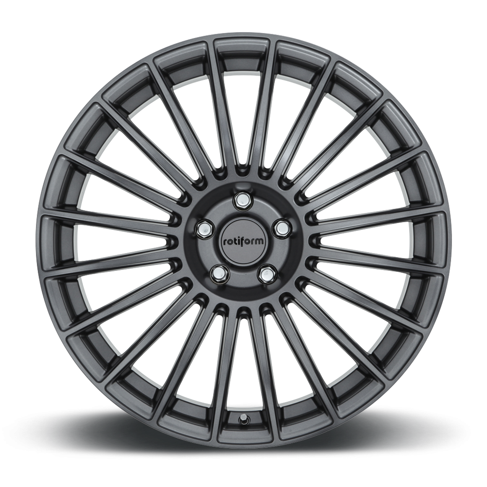 Rotiform BUC wheels in matte anthracite finish with a sleek face design, 20x10 inch size, showcasing modern alloy wheel style.