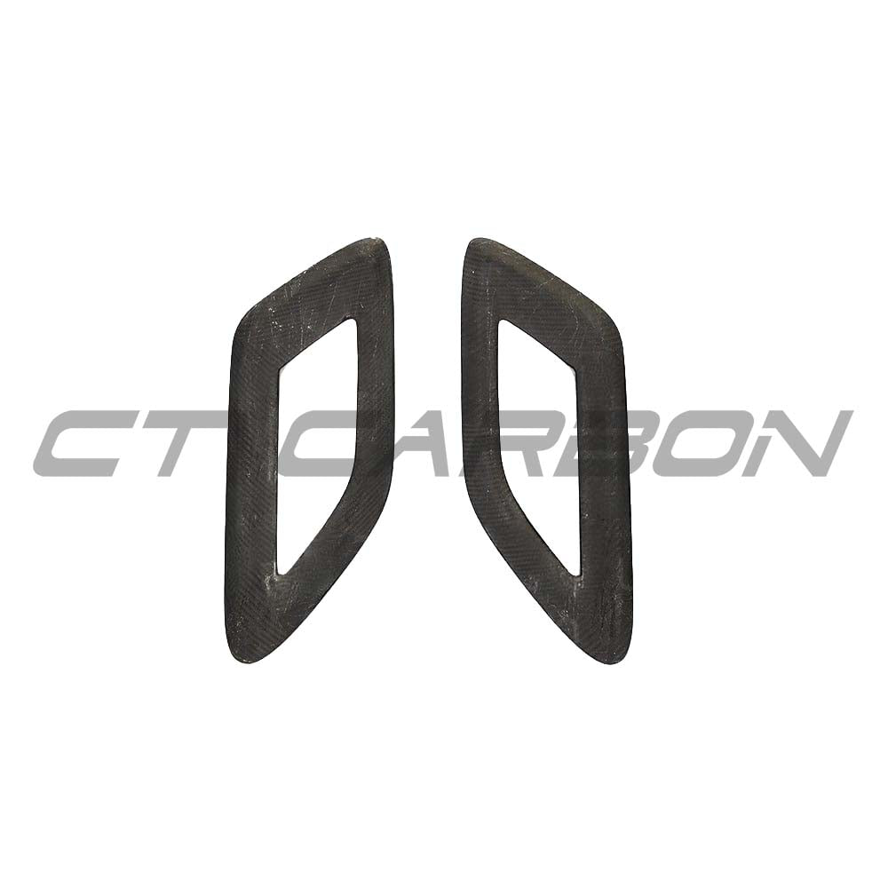 Carbon fibre bonnet intake trim for Range Rover Sport by CT Carbon, shown installed on the vehicle's front engine bay area.