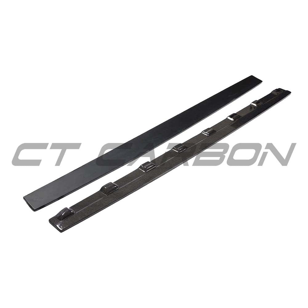 Audi A3 8V facelift carbon fiber side skirts by CT Carbon, showcasing sleek, aerodynamic design for enhanced sporty look.