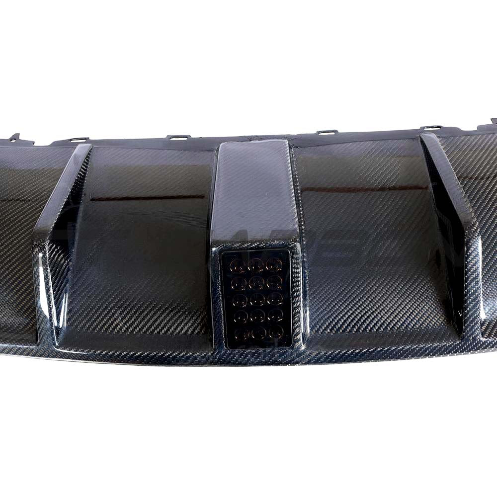 CT Carbon Audi RS3 8V Saloon rear carbon diffuser with DTM light, showcasing the full carbon fiber kit for facelift models.