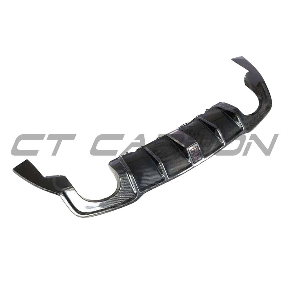 Audi RS3 8V Saloon facelift CT Carbon full carbon fiber rear diffuser with DTM light, detailed close-up of high-performance car part.