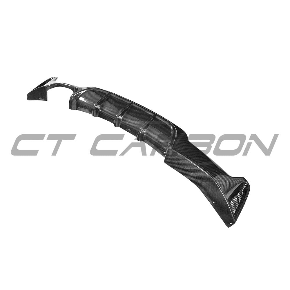 BMW F32, F33 & F36 4 Series carbon fiber diffuser with twin exhausts, featuring sleek MP style design by CT Carbon.