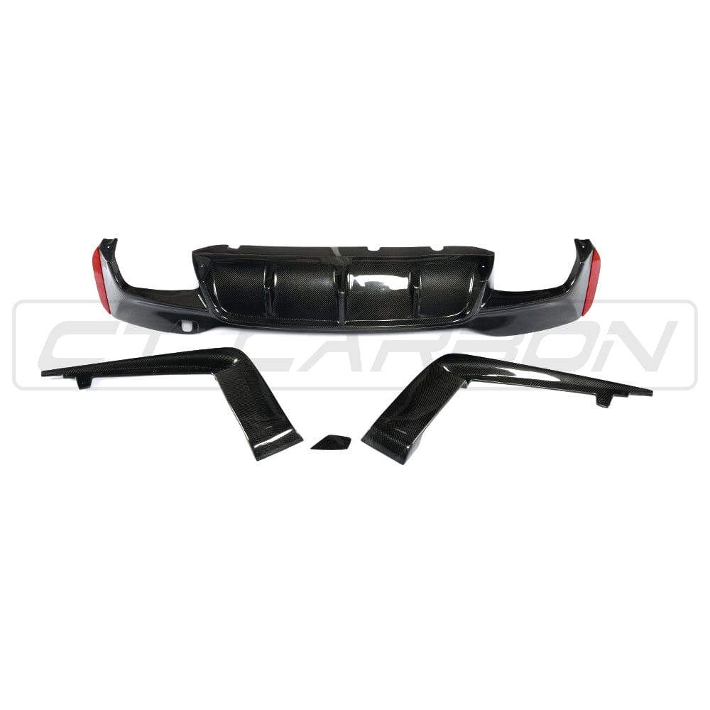 BMW F90 M5 CT Carbon fiber diffuser, V2 model, showcasing sleek 3D-style design on a sporty car.
