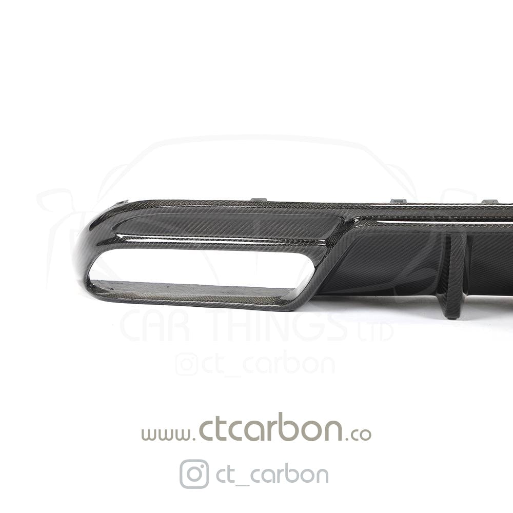 Carbon diffuser for Mercedes W205 C63 and C63S saloon, designed by CT Carbon, shown installed on the rear of the vehicle.