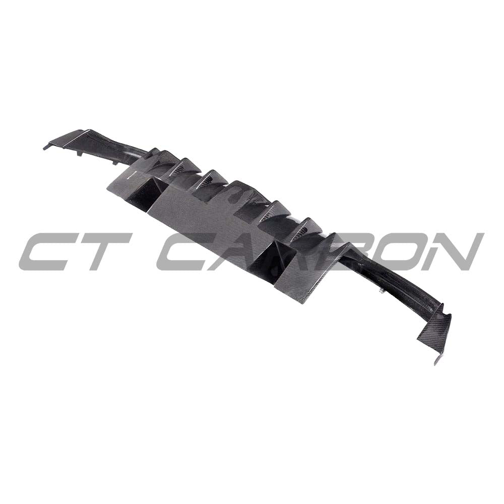 CT Carbon diffuser with exhaust tips for Mercedes W205 C63 and C63S saloon, featuring carbon fiber finish and B-style design.