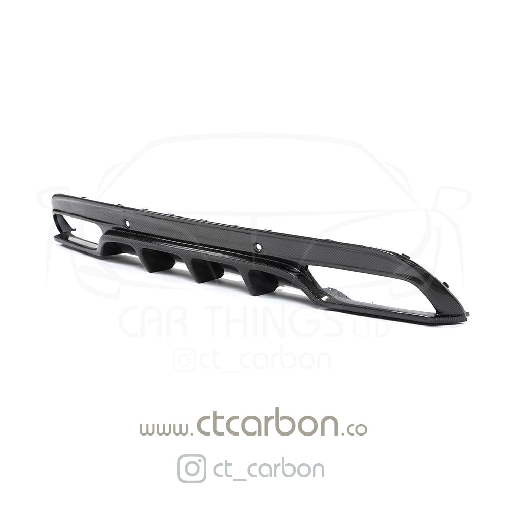 CT Carbon diffuser for Mercedes W205 C63 and C63S saloon, with carbon finish and exhaust tips, in PS style.
