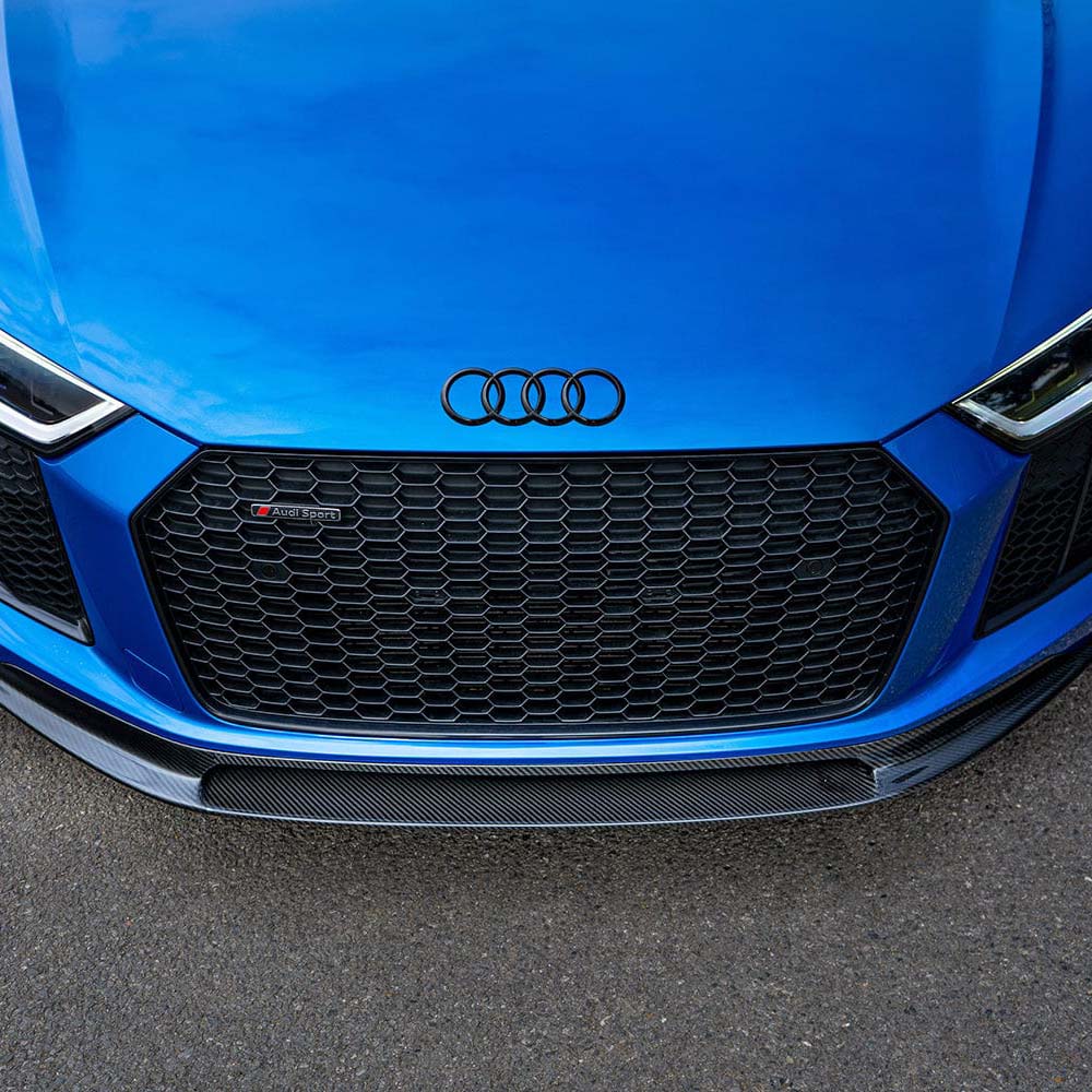 Full carbon fiber kit for Audi R8 V10 Gen 2 2015-2019 by CT Carbon, featuring V-style aerodynamic components and detailed carbon fiber finish.