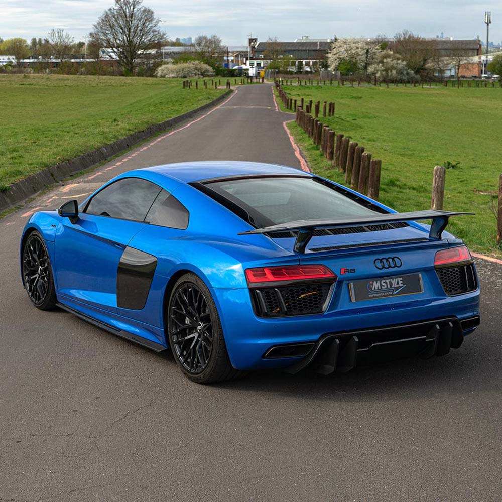 Audi R8 V10 Gen 2 full carbon fibre kit by CT Carbon, showing sleek carbon fiber body panels and aerodynamic enhancements.