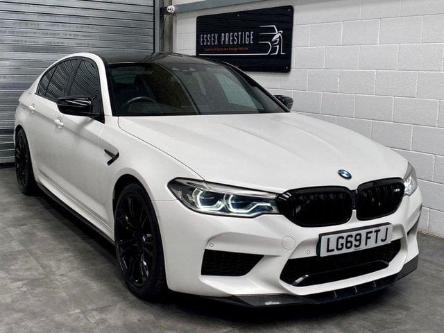 BMW F90 M5 saloon full carbon fibre kit by CT Carbon, featuring sleek, lightweight carbon fibre components on the car.