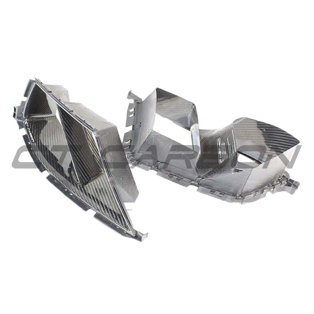 BMW M3 M4 G80 G82 G83 carbon fibre front end pack by CT Carbon, featuring bumper ducts and MP style design.