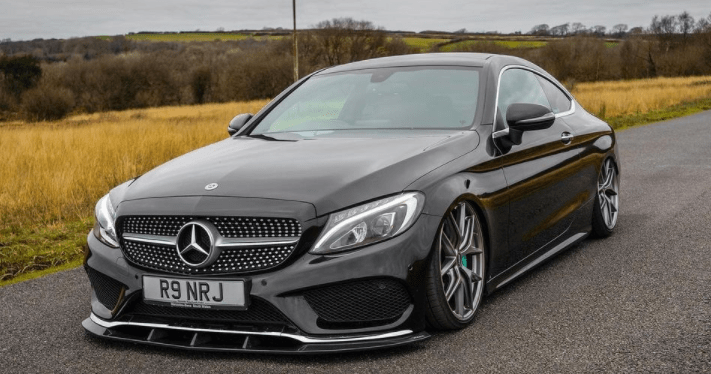 Full Mercedes C-Class C43 W205 coupe carbon fibre kit by CT Carbon, including front, rear, and side panels, all in lightweight carbon fiber.