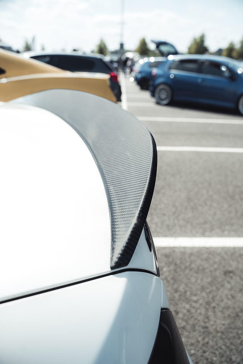 Mercedes E63 W213 2018-2020 CT Carbon fiber spoiler, front view showcasing sleek design and premium carbon fibre finish.