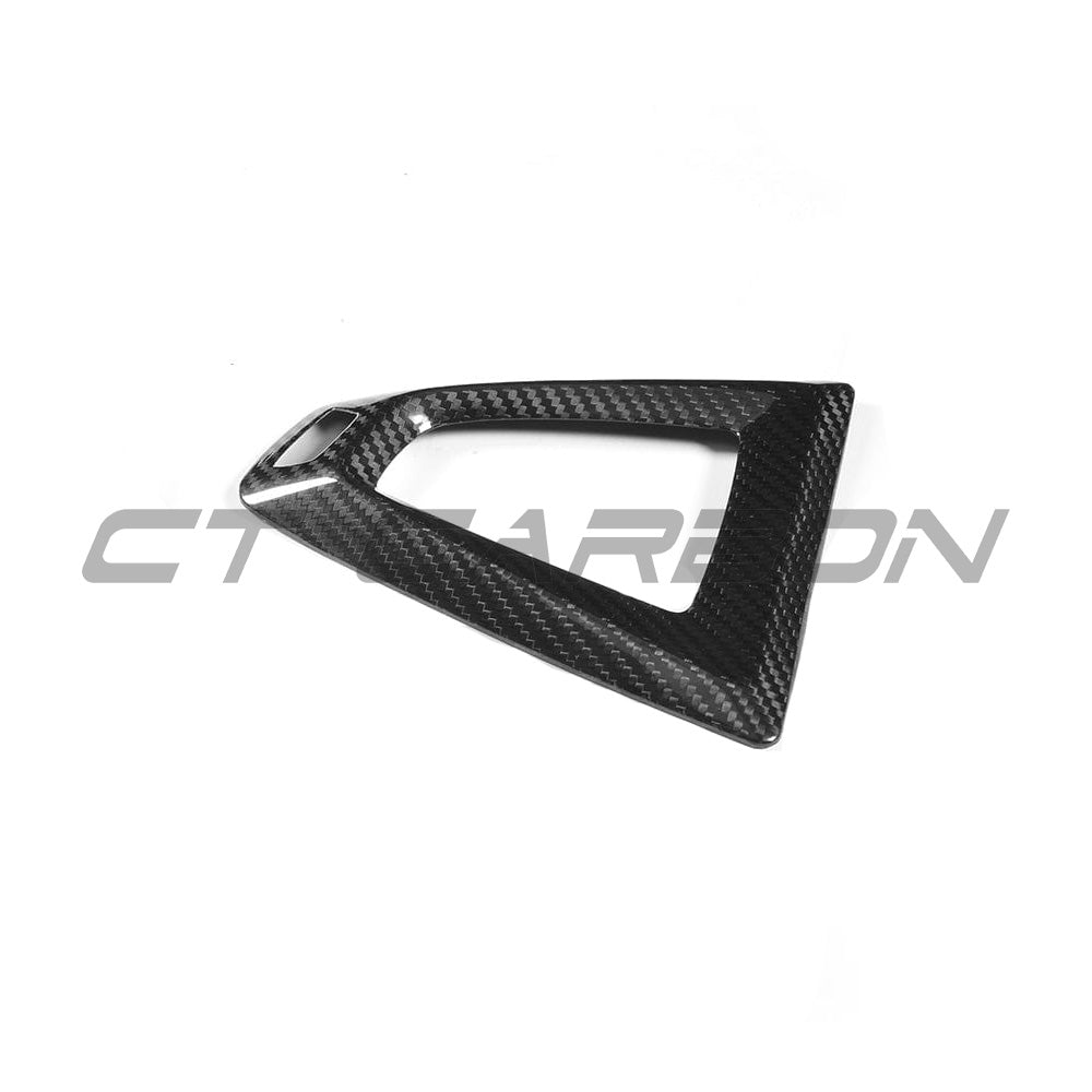 BMW Fxx M car DCT shifter surround set by CT Carbon, LHD interior accessory with carbon fiber finish.