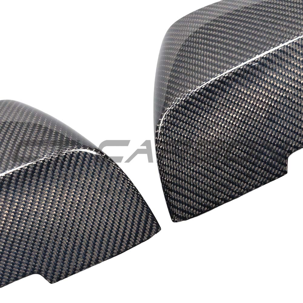 BMW Fxx Series carbon mirror replacement by CT Carbon, OE-style side mirrors for 1, 2, 3, 4 Series, showing sleek carbon finish.