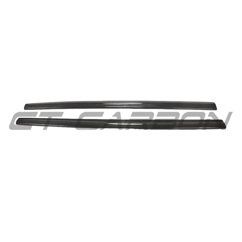 CT Carbon side skirts for Audi RS3 8V saloon, full carbon fibre kit, showcasing sleek, aerodynamic design on the car's side profile.