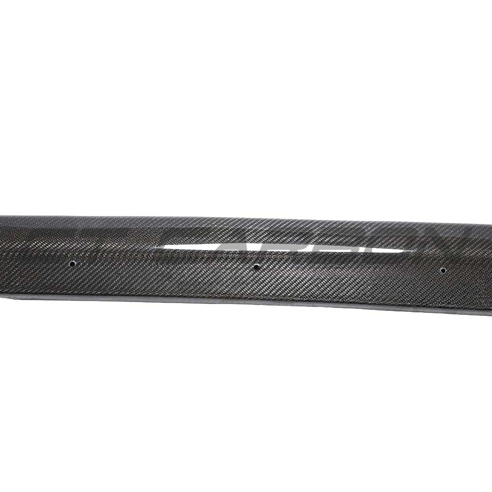 CT Carbon side skirts for Audi A3/S3/RS3 8V saloon, made of carbon fiber, shown installed on the vehicle's side.