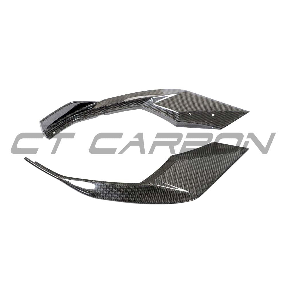 Carbon fibre splitter kit for Audi A3/S3/RS3 8Y Sportback by CT Carbon, featuring sleek V4 design and aerodynamic enhancements.