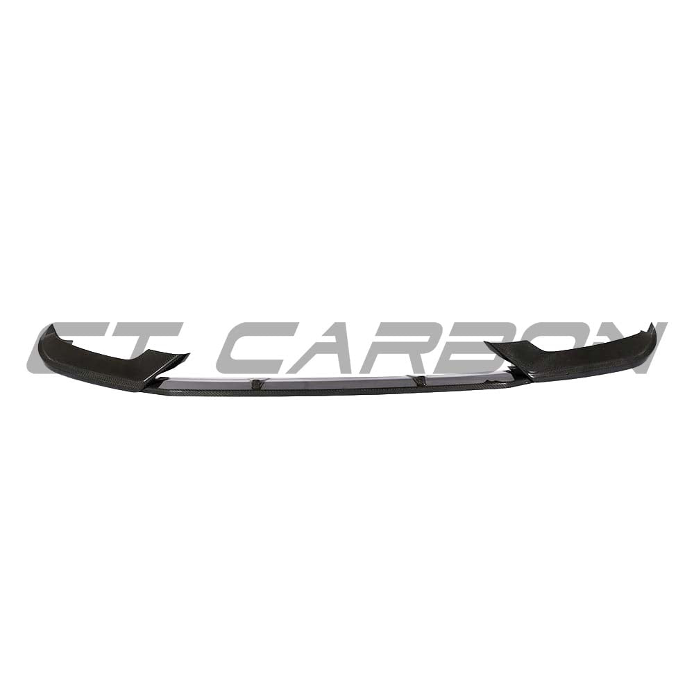 Carbon fibre splitter for Audi A5 S5 B9 (2017-2021) by CT Carbon, shown installed on front bumper, enhancing sporty appearance.