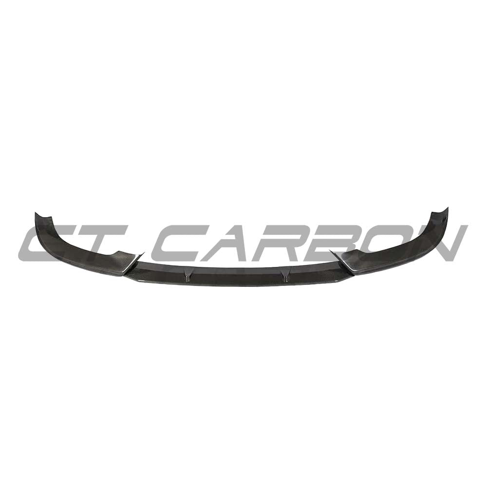 Carbon fibre splitter for Audi A5 S5 B9 (2017-2021) by CT Carbon, shown installed on the front bumper enhancing sporty look.
