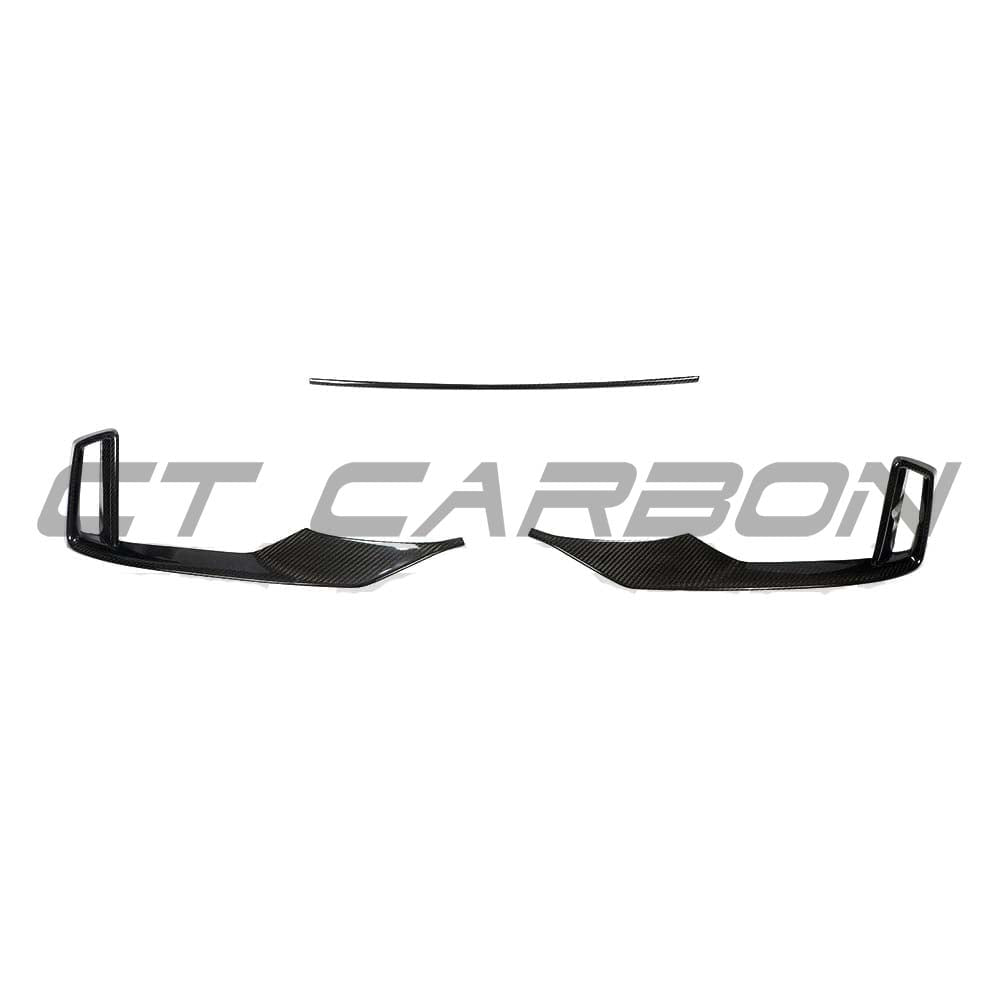 CT Carbon full carbon fibre kit for Audi RS3 8V facelift saloon, including splitter and bumper trim with V-style design.