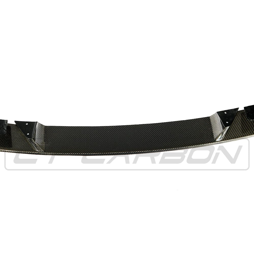BMW F90 M5 and M5C Competition CT Carbon V2 carbon fibre splitter showing sleek aerodynamic design and mounting details.