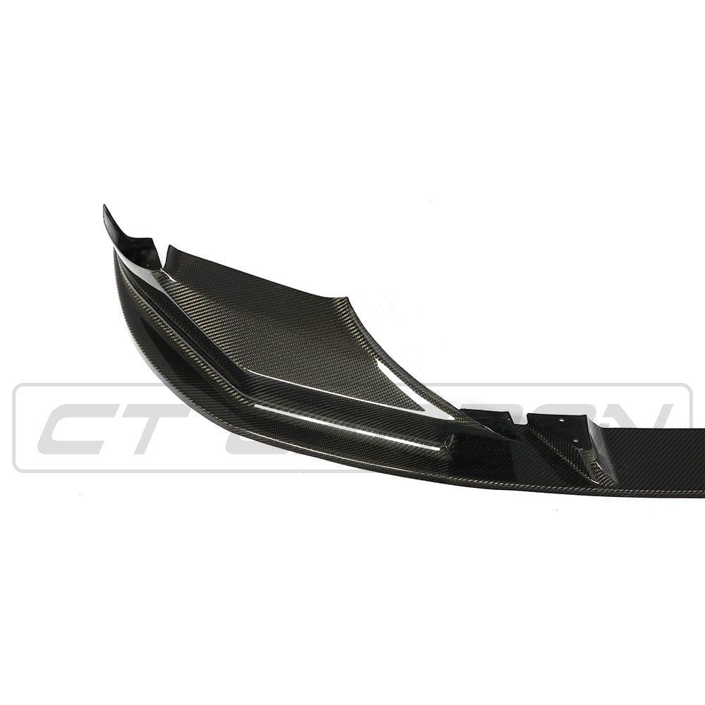 BMW F90 M5 M5C Competition carbon fibre splitter by CT Carbon, showcasing a sleek 3D-style aerodynamic front splitter.