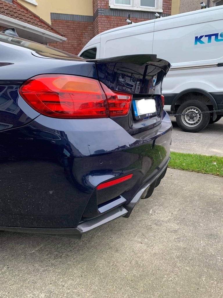 BMW M3 F80 full carbon fibre kit by CT Carbon, including splitter and body parts, showcased on a saloon and coupe model.