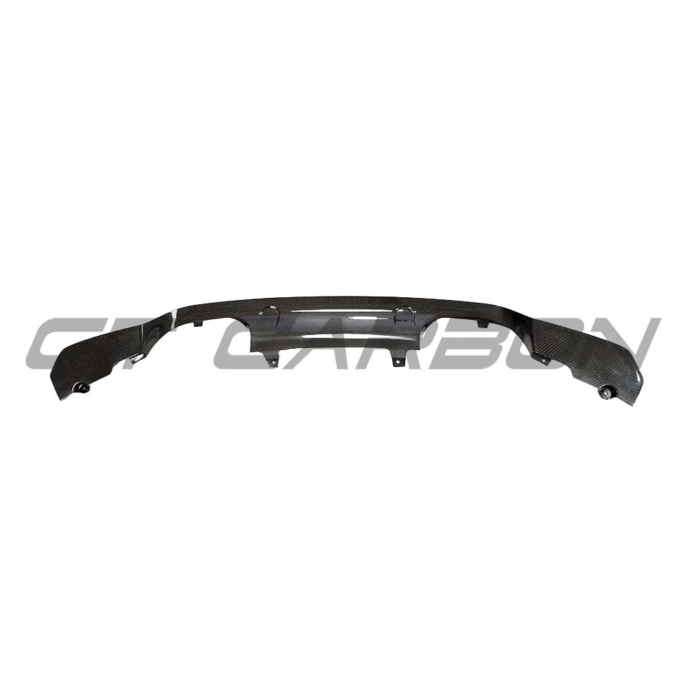 BMW M3 M4 F80 F82 F83 carbon fiber diffuser by CT Carbon, showcasing sleek V4 design with splitters and textured fiber surface.