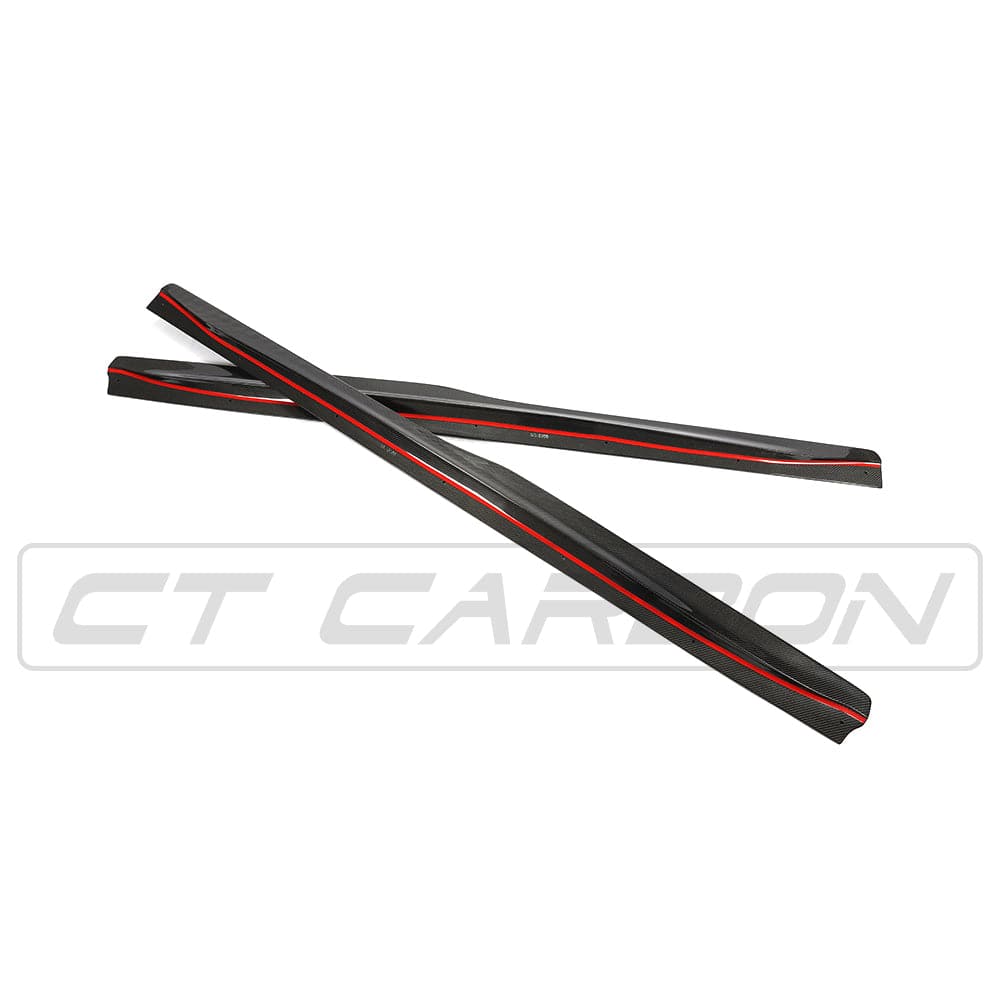 BMW M4 F82 F83 carbon fibre side skirts by CT Carbon, featuring PS style design, shown from the side angle.