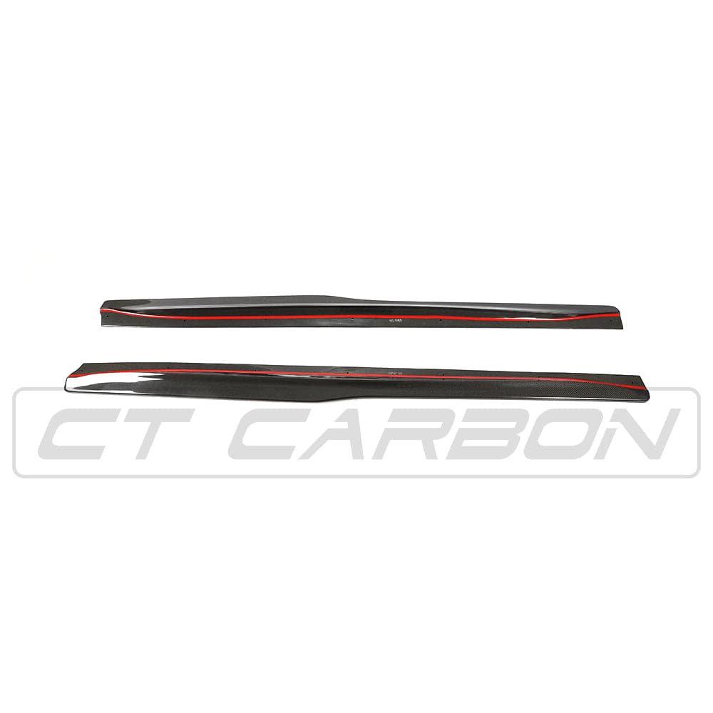 BMW M4 F82 F83 carbon fibre side skirts by CT Carbon, featuring sleek PS Style design for enhanced aerodynamics and style.