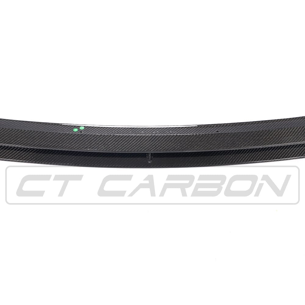Carbon fiber splitter for Mercedes C43 and C-Class W205 facelift, CT Carbon V1, shown on front bumper with detailed weave pattern.
