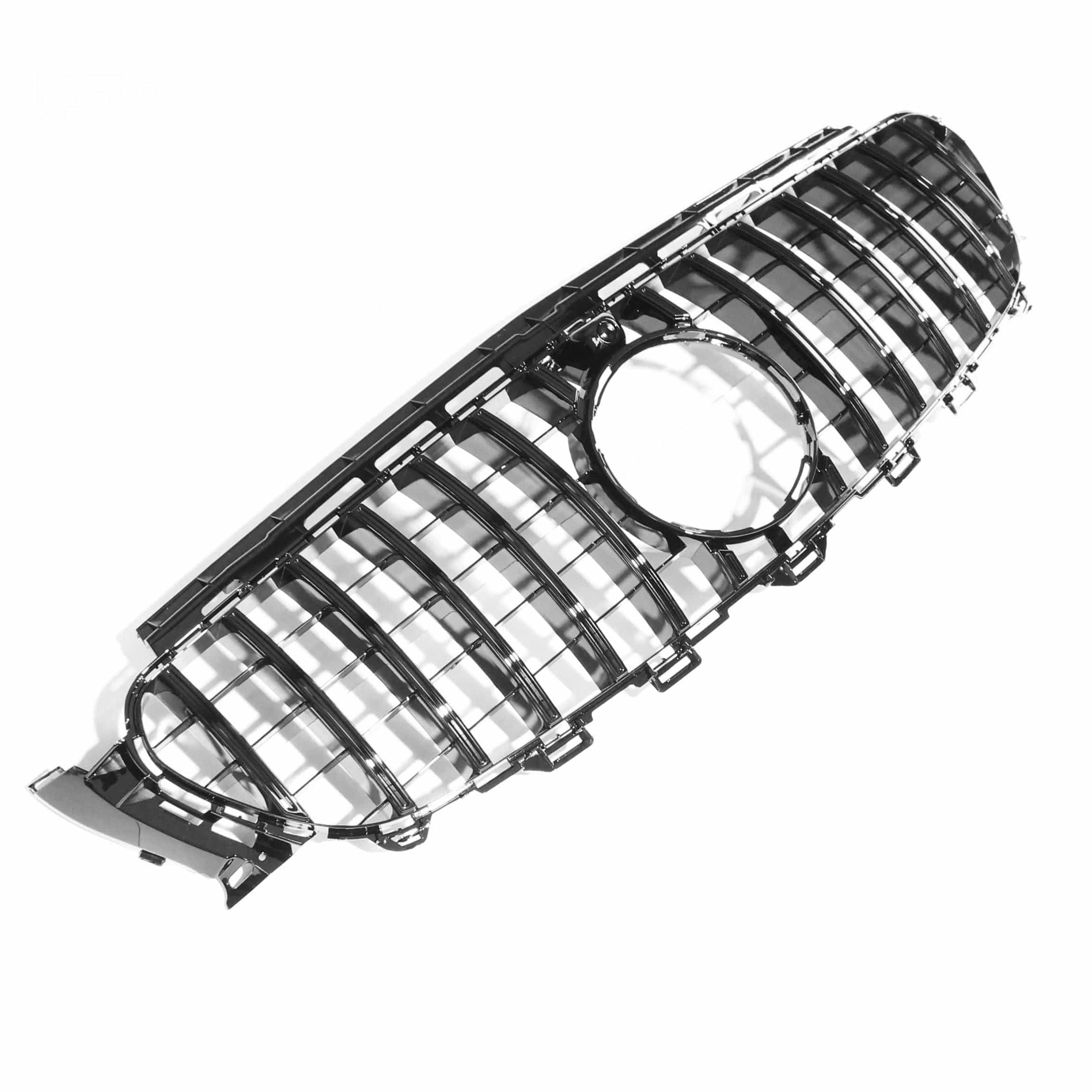 Mercedes W213 and C238 2017-2020 E-Class CT Carbon gloss black Panamerica grille showing the sporty front design