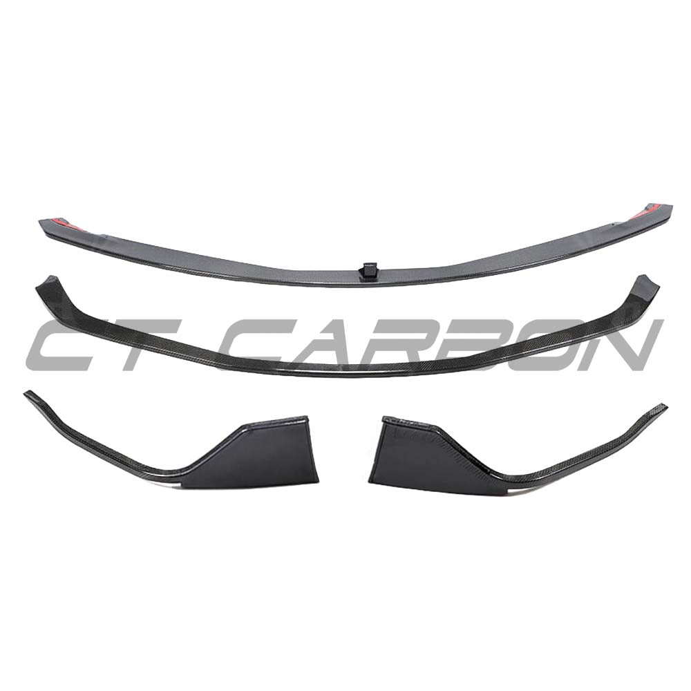 Toyota Supra 2019+ A90 carbon fibre splitter by CT Carbon, showcasing the sleek, aerodynamic design of the V2 splitte