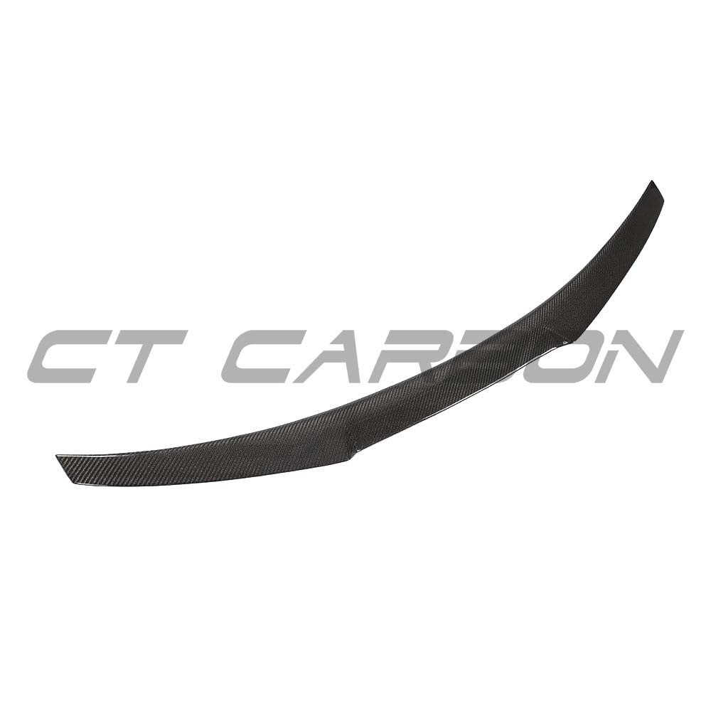 Carbon fiber spoiler for Audi A5/S5 B9 Coupe by CT Carbon, showing the sleek V-style aerodynamic design on the car's rear.